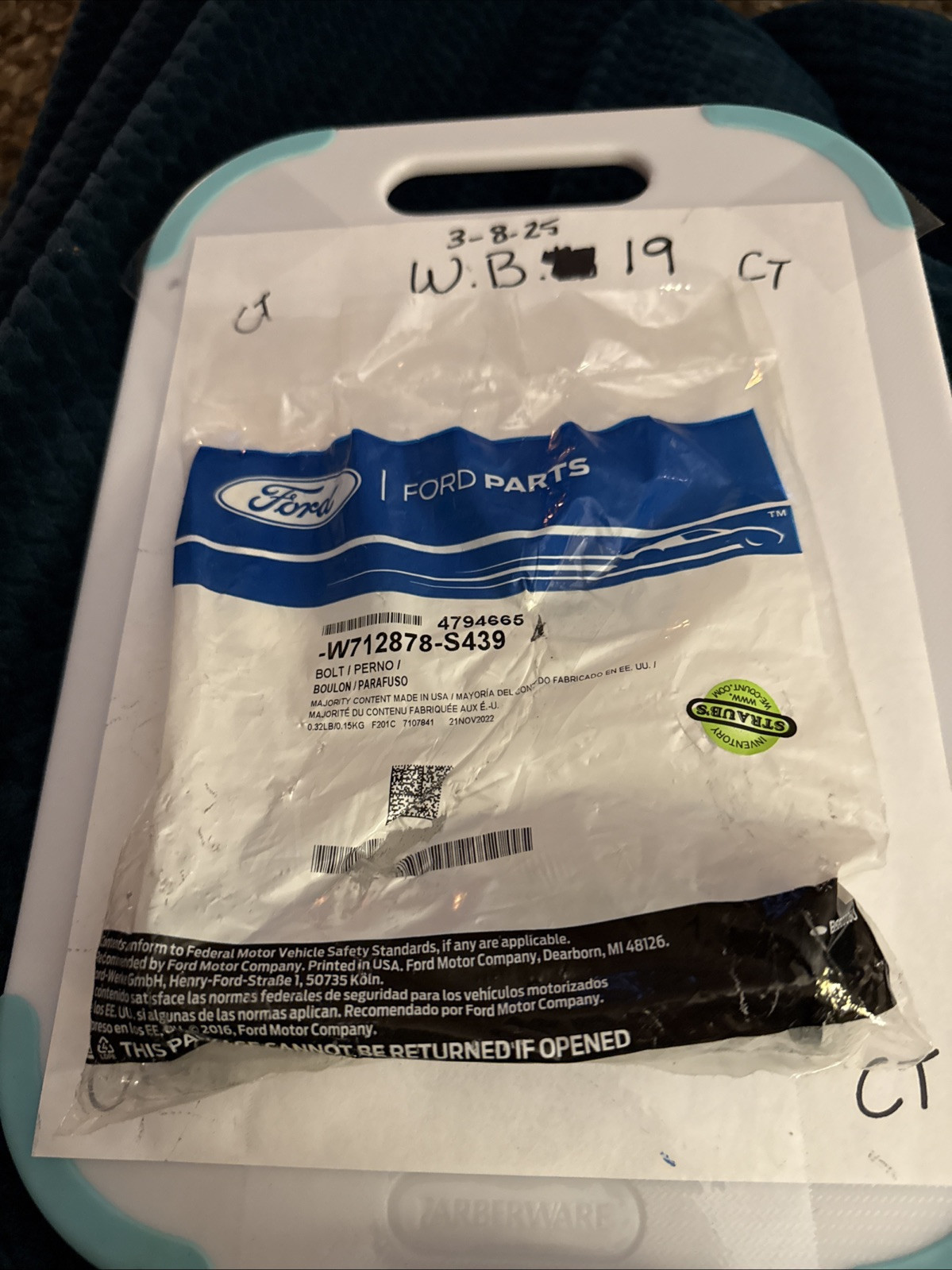 (1) 8-10 Ford Super Duty Frame Lower Insulato Bolt W712878S439 Sold Individually