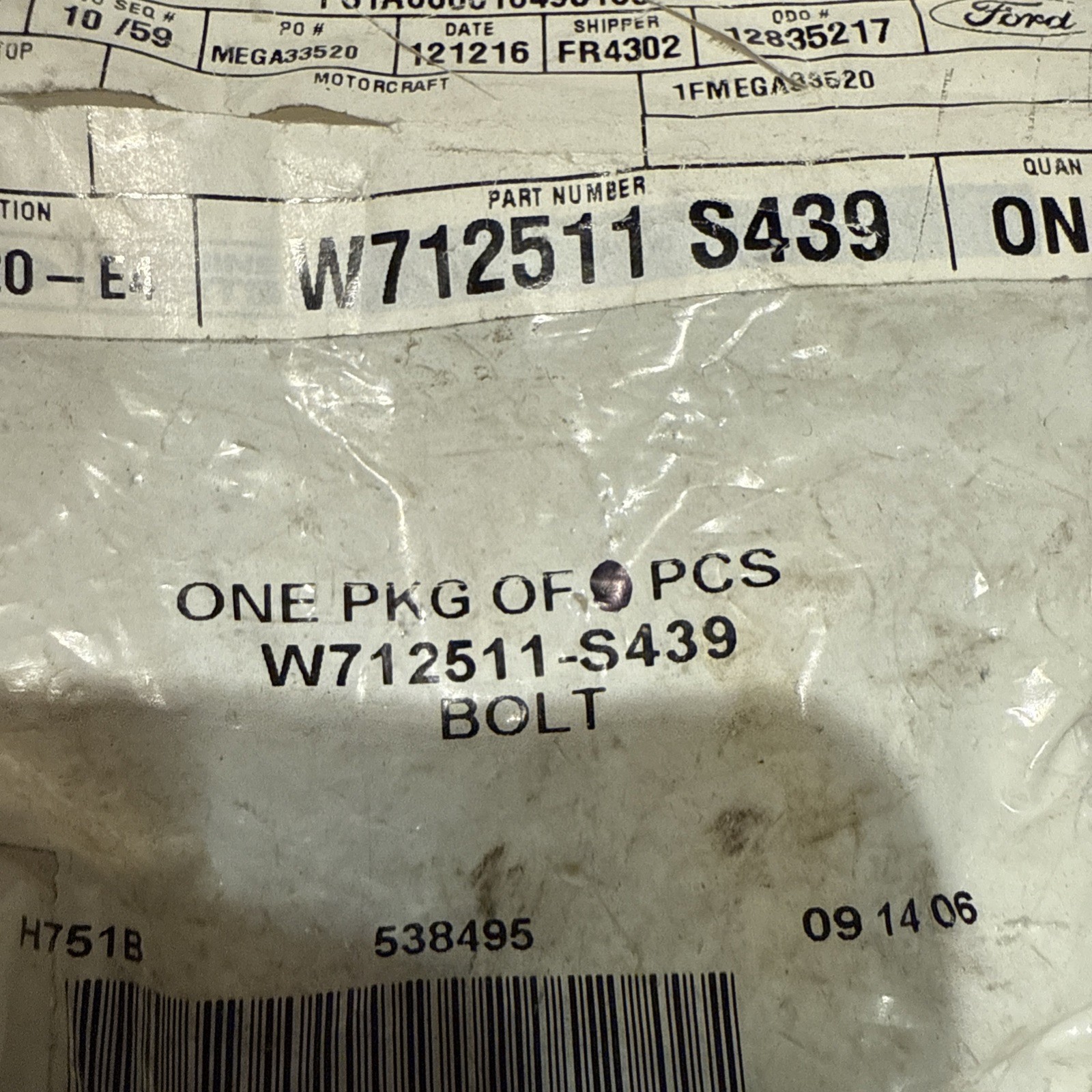 (1) Ford W712511-S439 Upper Support Mount Bolt Ford W712511S439 Sold Separately - Image 3