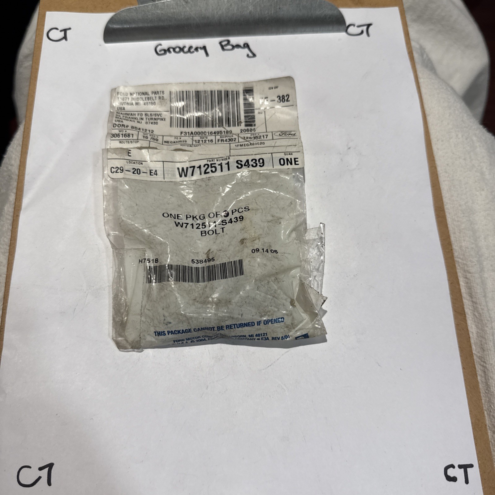 (1) Ford W712511-S439 Upper Support Mount Bolt Ford W712511S439 Sold Separately