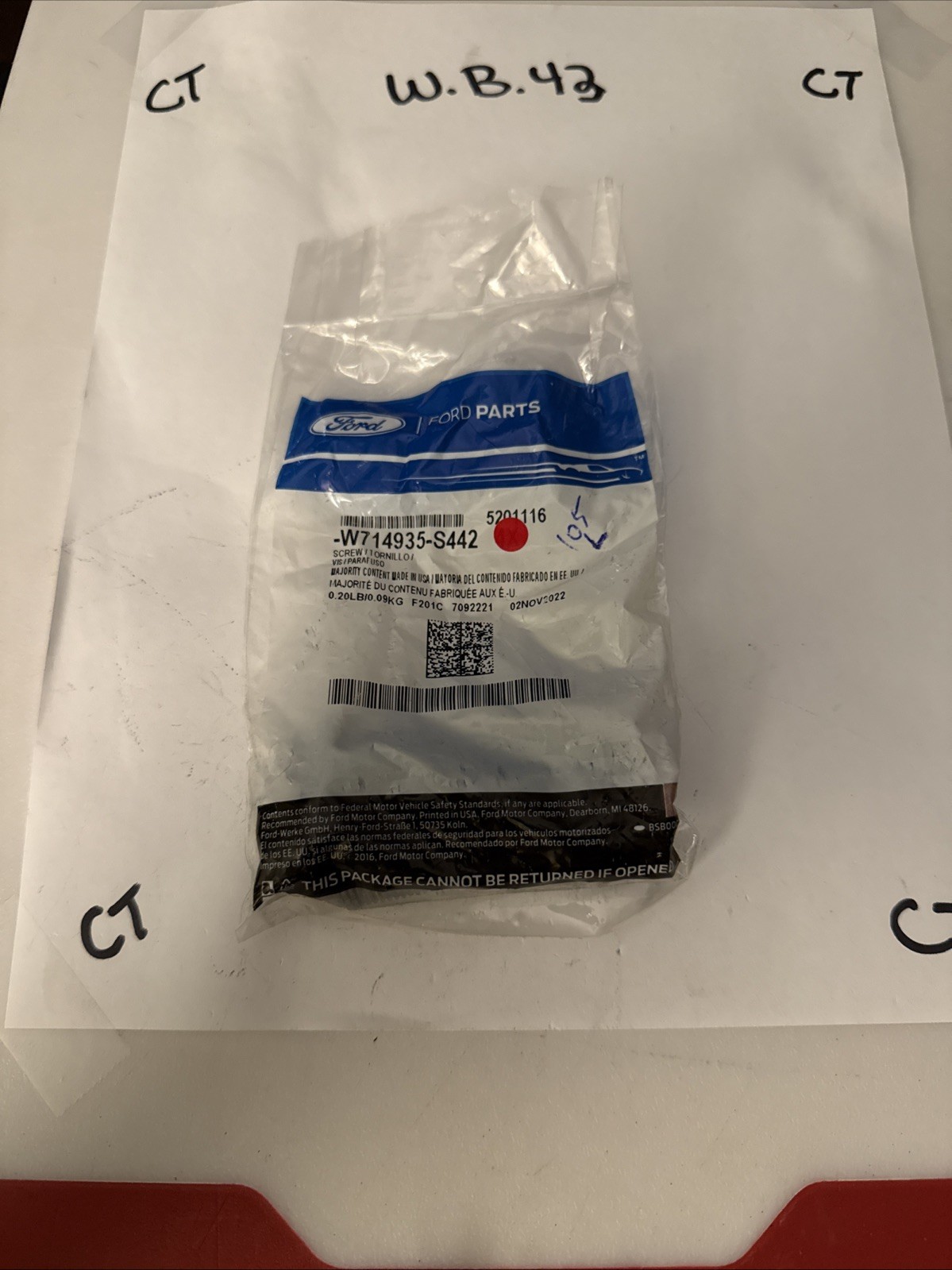 (1) Genuine Ford Bumper Screw W714935-S442 Sold Individually