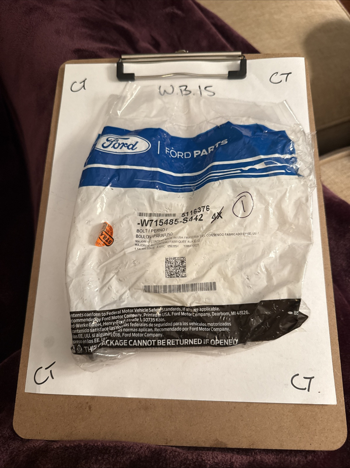 (1) Genuine Ford Suspension Cross-Member Bolt W715485-S442 Sold Individually