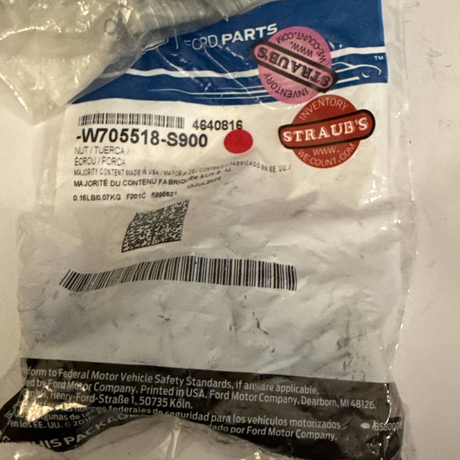 (1) Genuine Ford U-Bolt Nut W705518-S900 Sold Individually