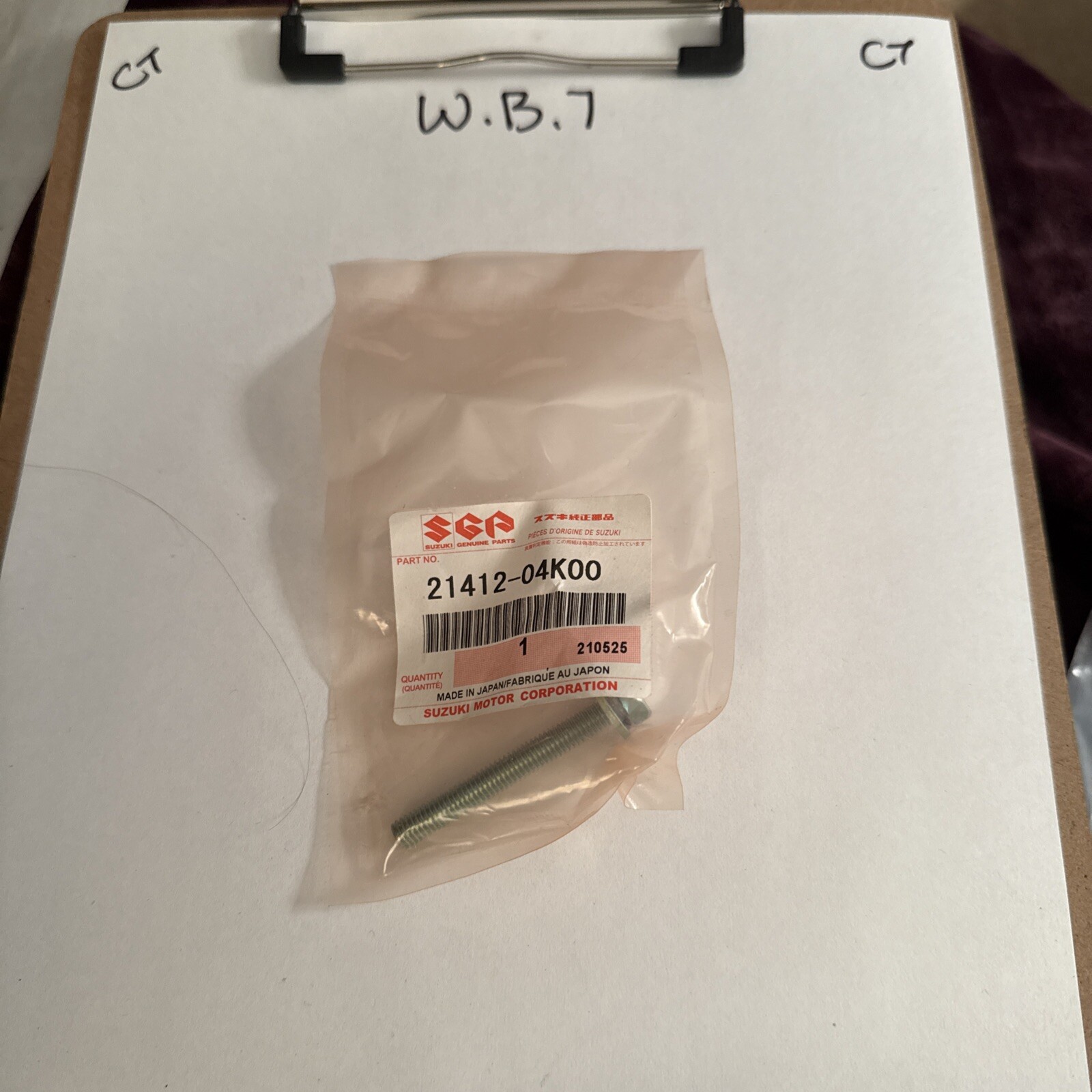 (1) Suzuki BOLT,CLUTCH SPR 21412-04K00 OEM NEW - Image 3