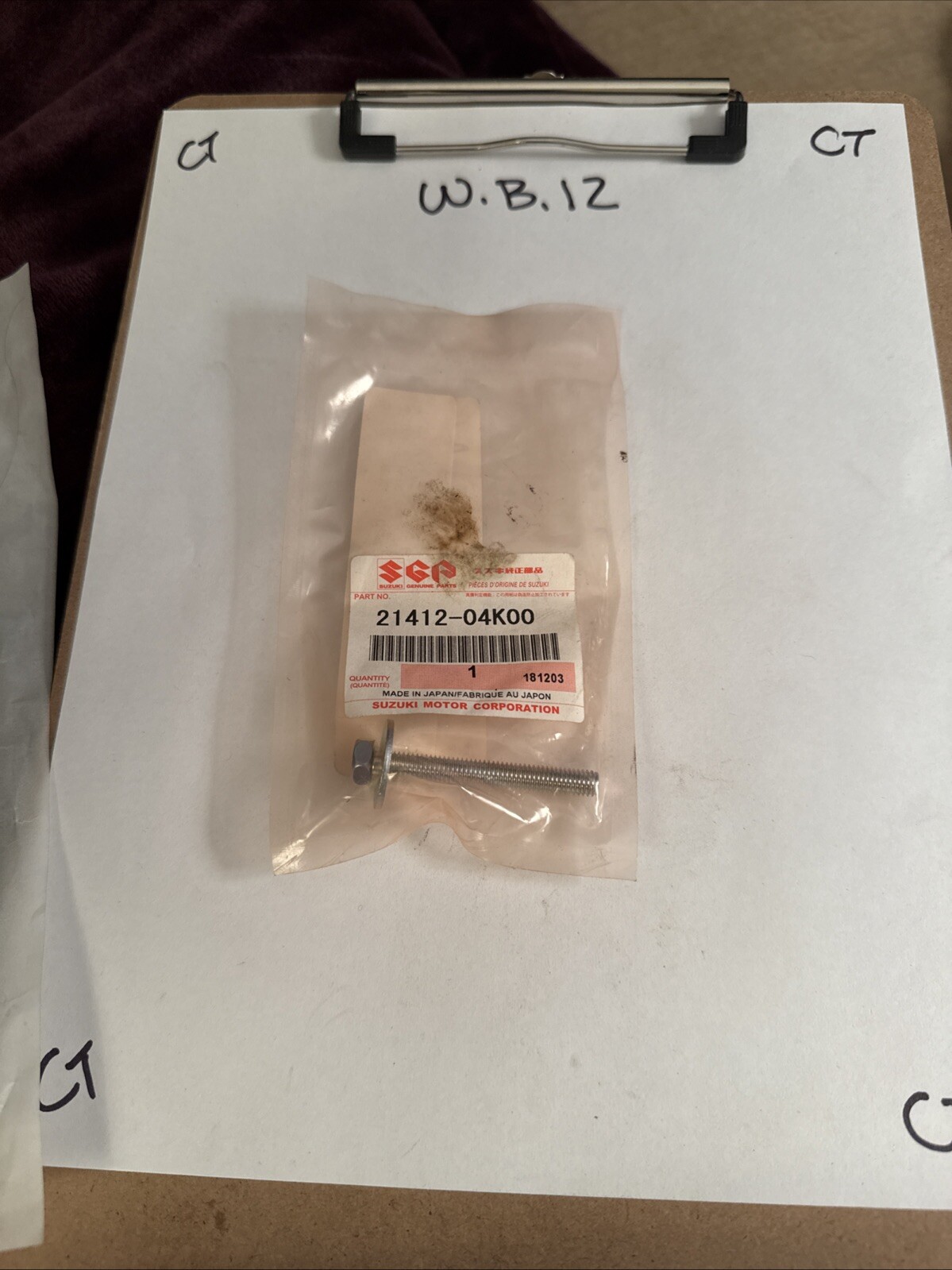 (1) Suzuki BOLT,CLUTCH SPR 21412-04K00 OEM NEW