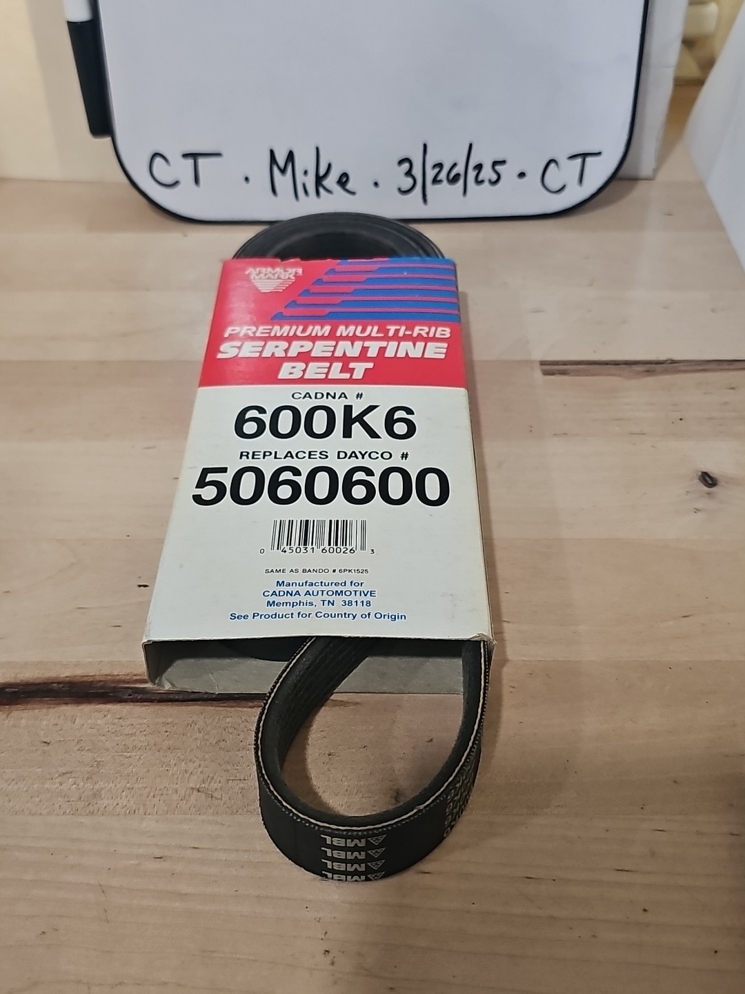 Armor Mark CADNA 600K6 ( Dayco 5060600) 6 rib serpentine belt NEW Made in USA