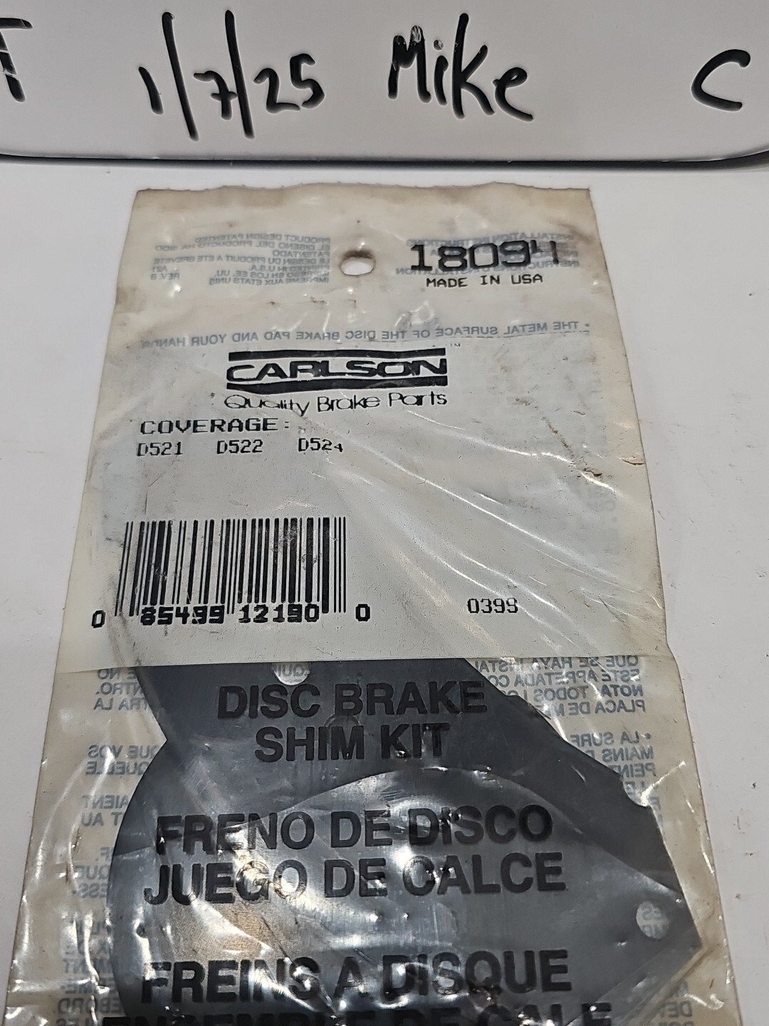 Carlson 18094 Disk Brake Shim Kit - Image 3