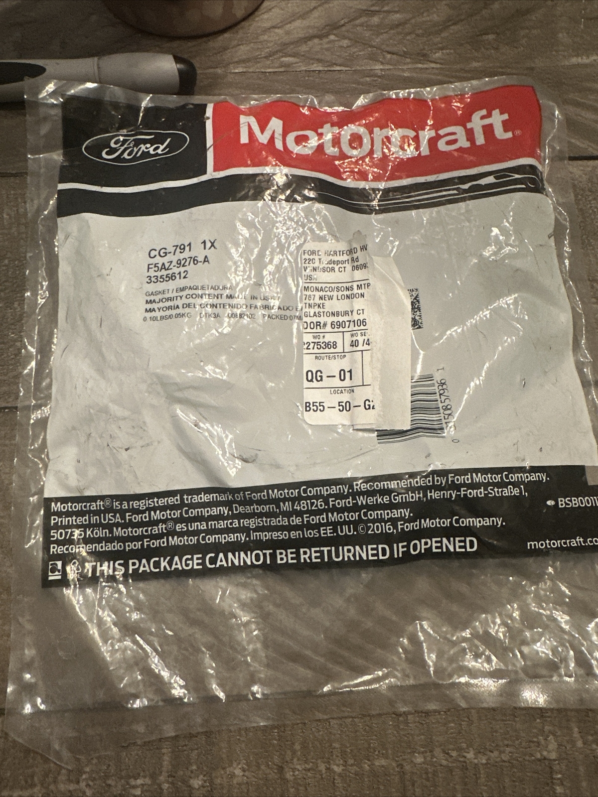Fuel Pump Tank Seal MOTORCRAFT CG-791