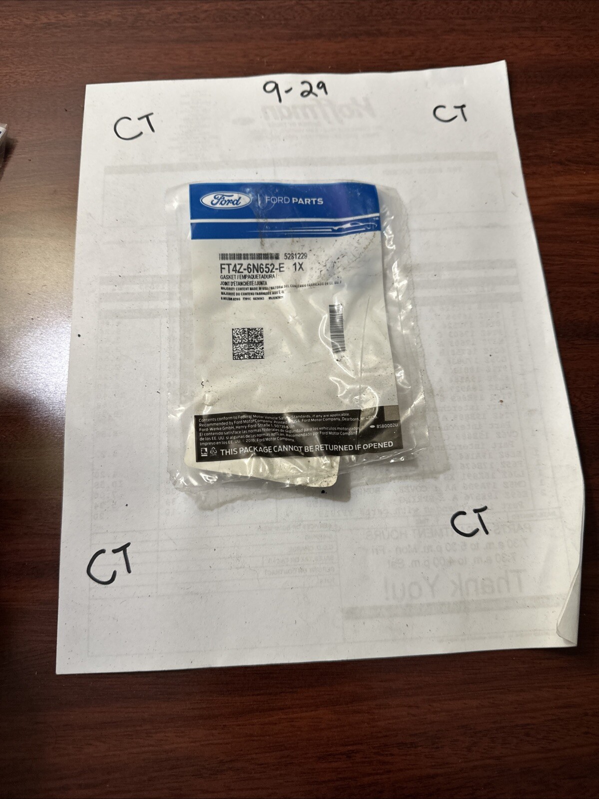 Genuine Ford Oil Outlet Tube Gasket FT4Z6N652E