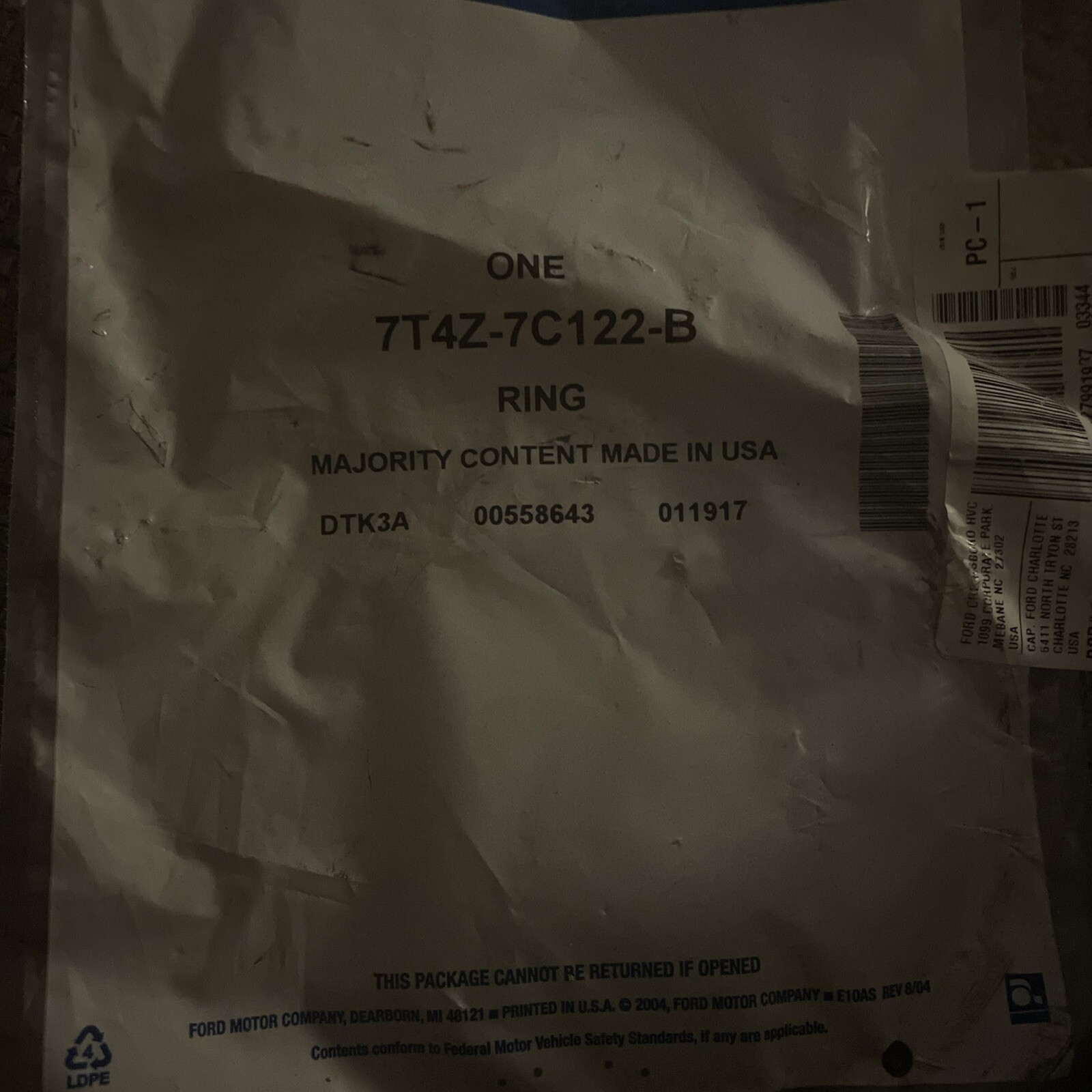 Genuine Ford Snap Ring 7T4Z-7C122-B