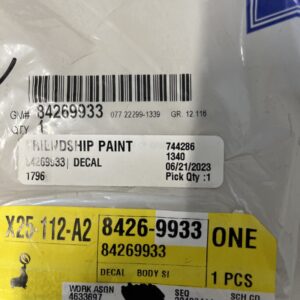 Genuine GM Driver Side Body Side Rear Decal 84269933, Friendship Paint