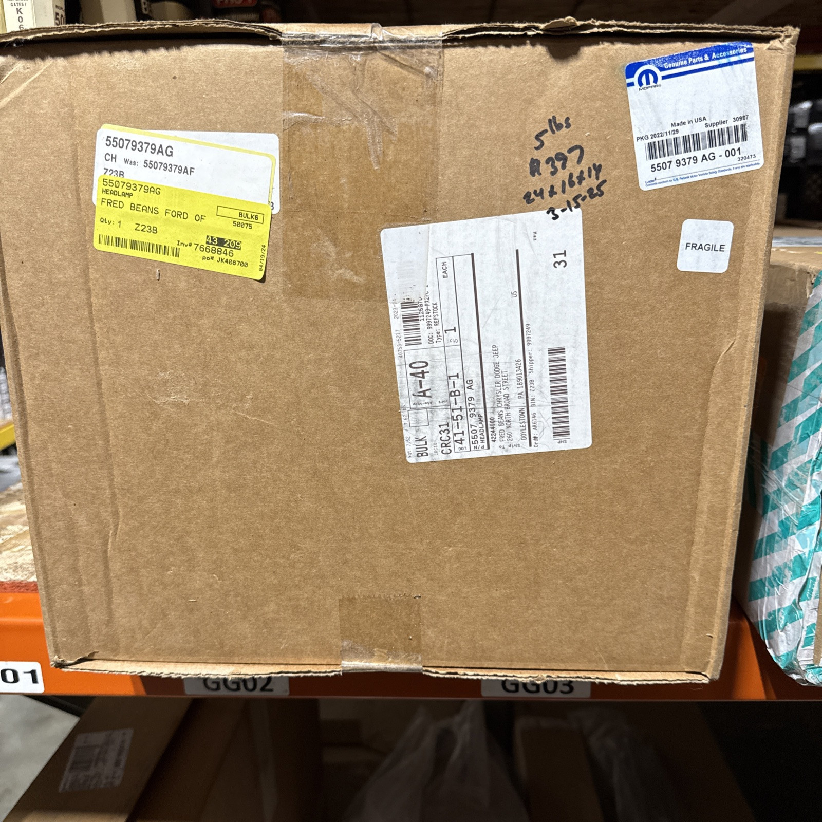 Genuine Mopar Headlamp Left 55079379AG