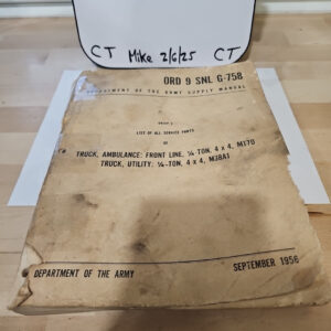 ORD 9 SNL G-758 Army Supply Manual Truck Ambulance 1956