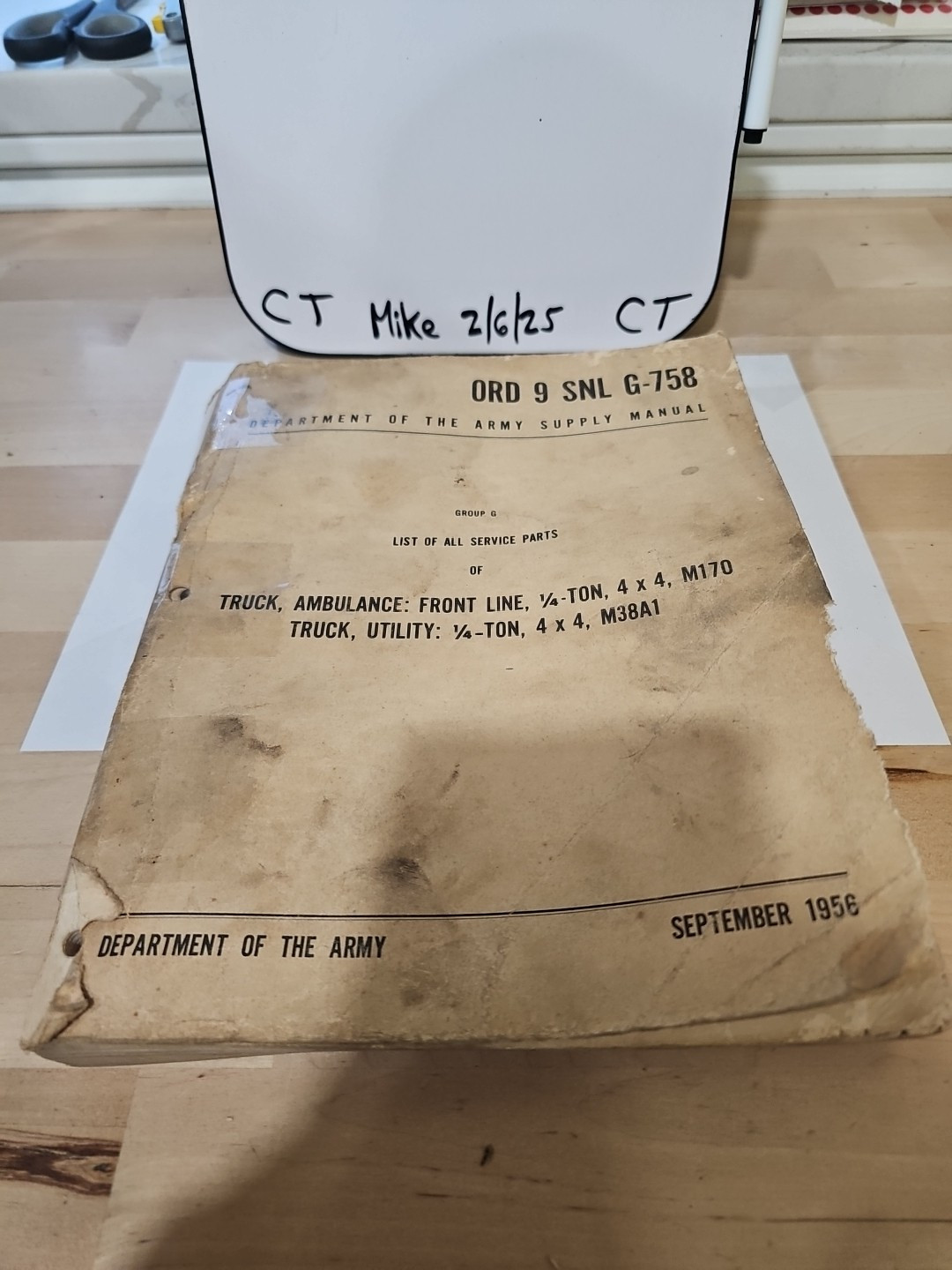 ORD 9 SNL G-758 Army Supply Manual Truck Ambulance 1956