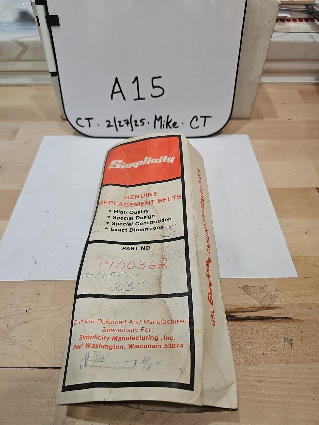 SIMPLICITY DRIVE BELT 1700362 - Image 3