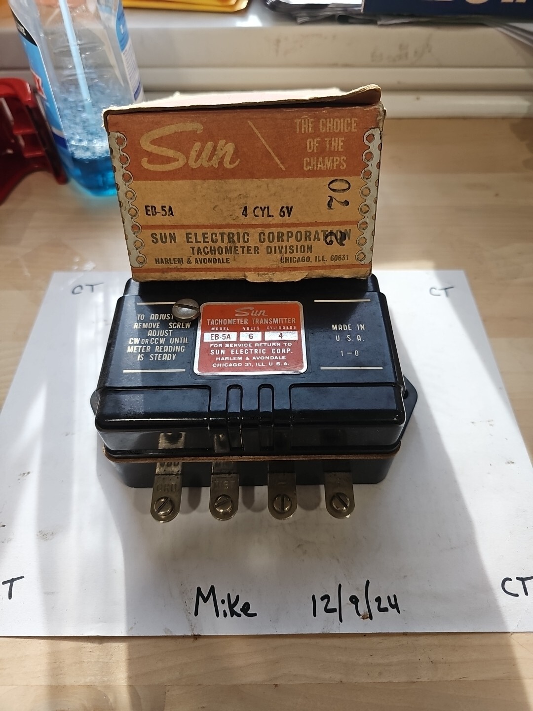 Sun Vintage Tachometer EB Transmitter - Model EB-5A 6v 4 Cylinder
