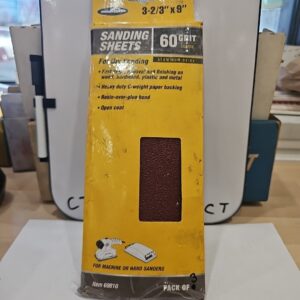 Warrior 3-2/3" X 9" Sanding Sheets 60 Grit For Hand Sanders. pack of 3
