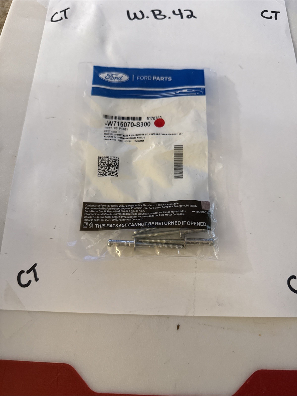 (1) Ford Rivet Part Number - W716070-S300 Sold Individually