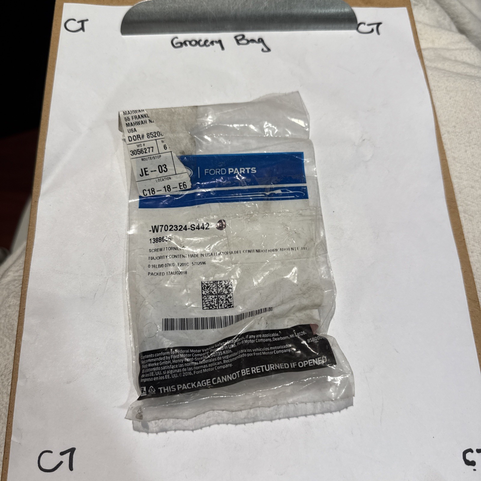 (1) OEM Ford W702324-S442, 1388666 Air Deflector Screw NOS Sold Individually