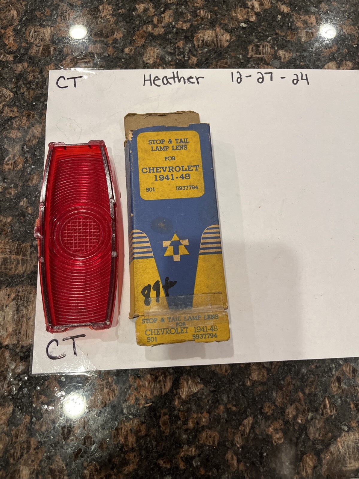 1941-48 Chevy Red Glass Stop & Tail lamp lens. GM#: 5937794, 501