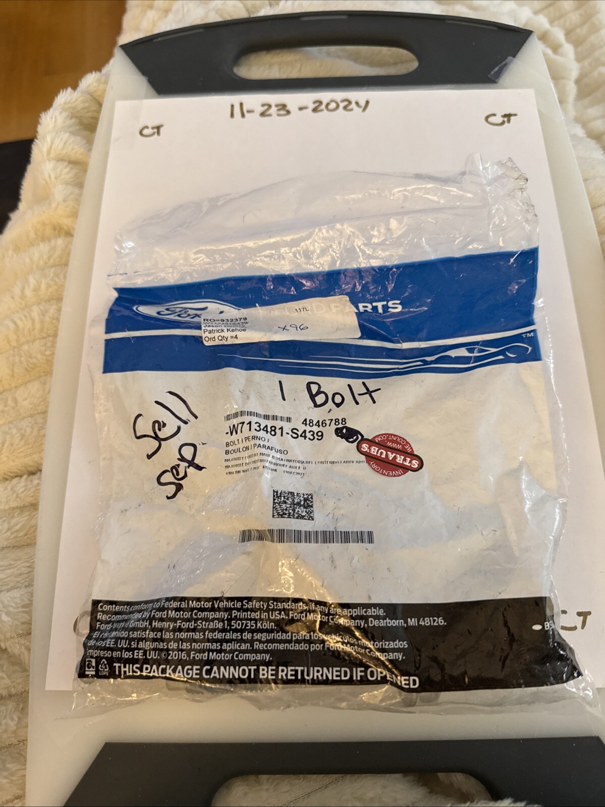 (1)NEW PC FORD 2008/2018 TAURUS "BOLT" ROUND HEAD M12X1.75 X 88MM, W713481-S439