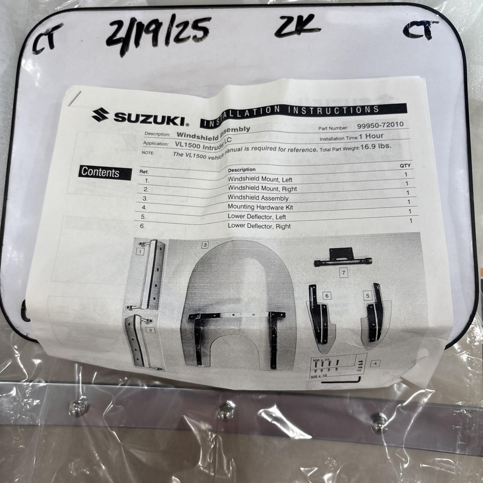 2005-2010 Suzuki VL 1500 C90 OEM Windshield Kit 99950-72010 (001) (Kit-SZ5) - Image 3