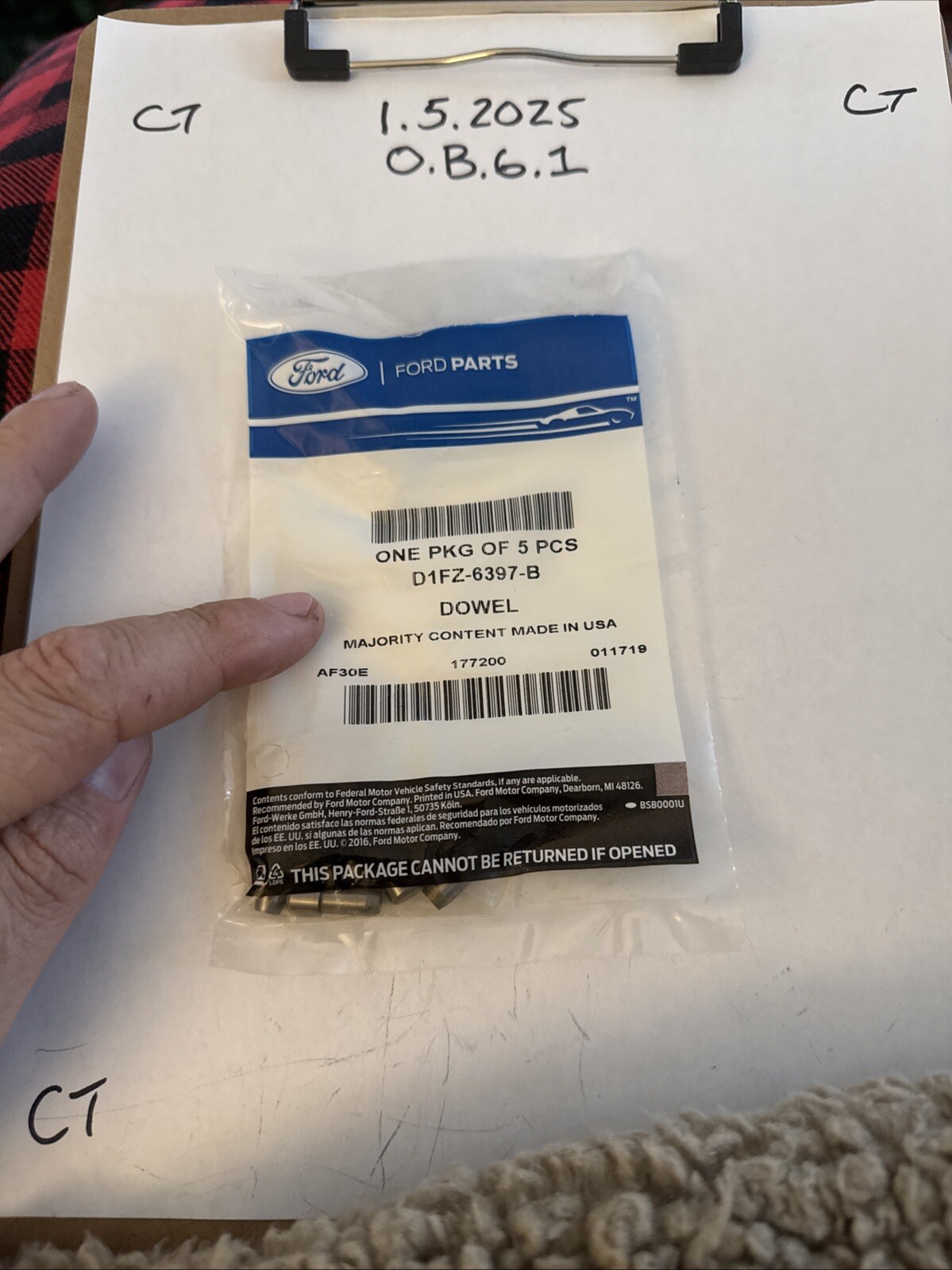 (5) NEW - OEM Ford D1FZ-6397-B Block To Flywheel Housing Dowel 1971-72 1.6L 2.0L