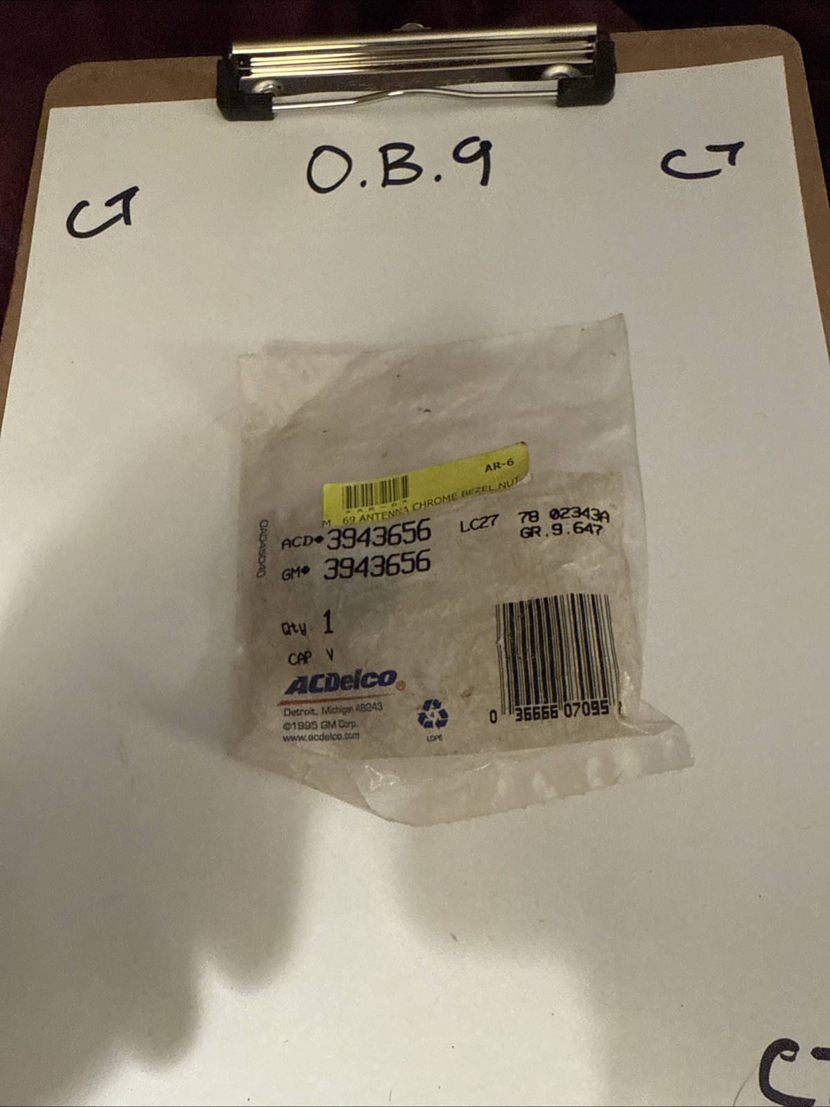 ACDelco NOS NEW 3943656 Antenna Mount Nut