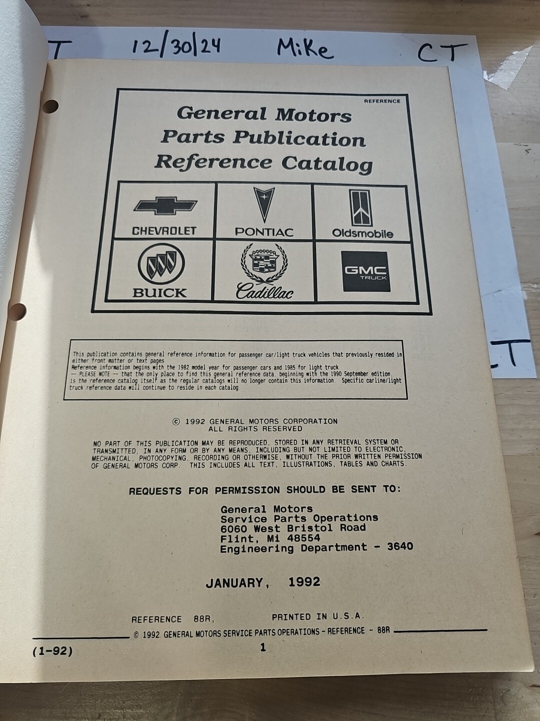 Chevy Pontiac Oldsmobile Buick Cadillac GMC Parts Publication Reference Jan 1992 - Image 3
