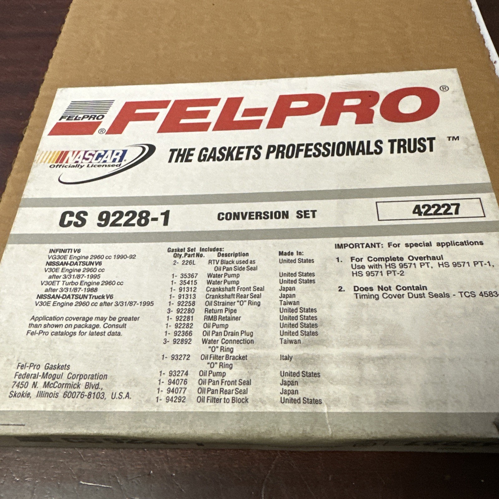 Engine Conversion Gasket Set Fel-Pro CS 9228-1 - Image 3
