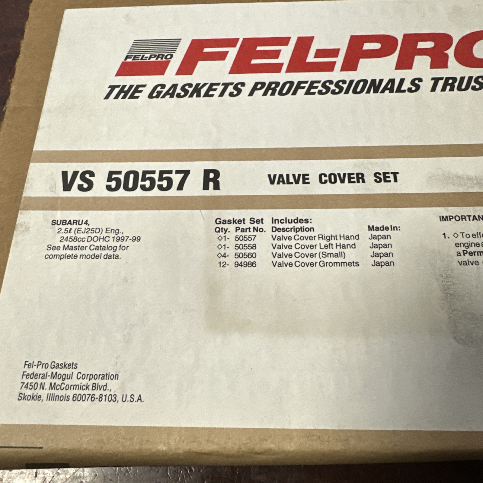 Engine Valve Cover Gasket Set Fel-Pro VS 50557 R - Image 3