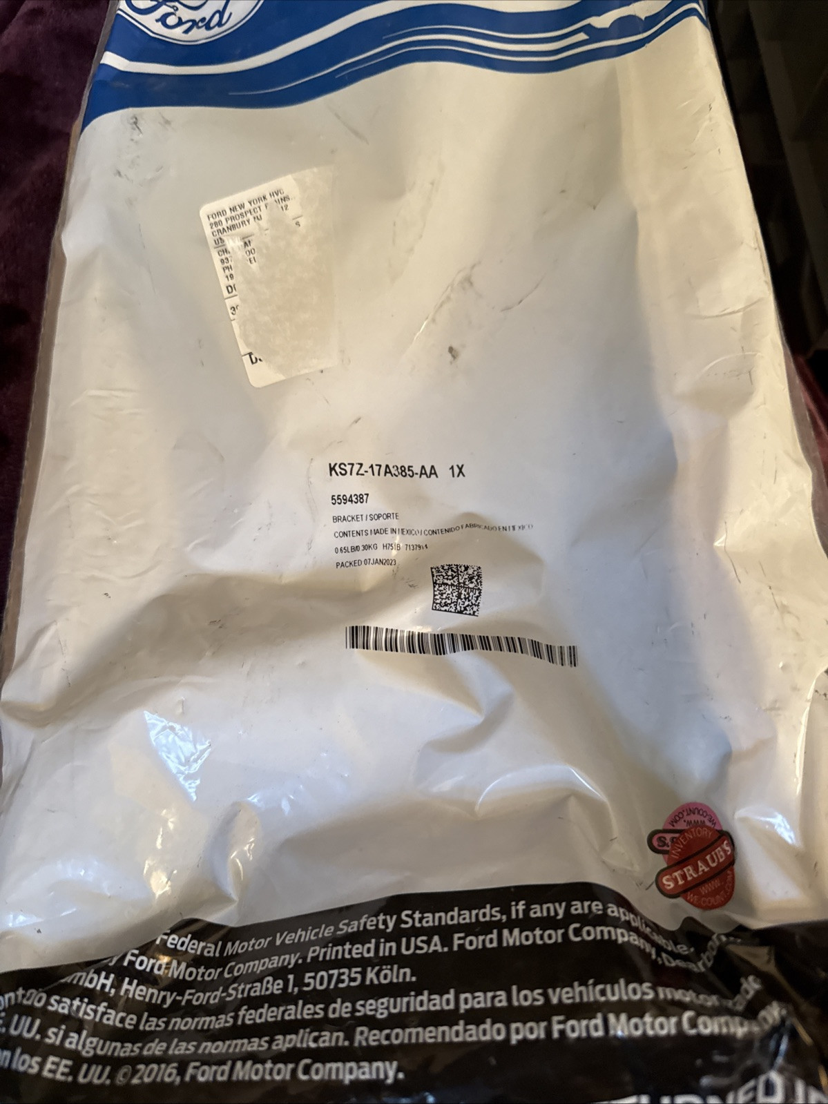 Ford KS7Z-17A385-AA Front License Plate Tag Mounting Bracket Factory Sealed