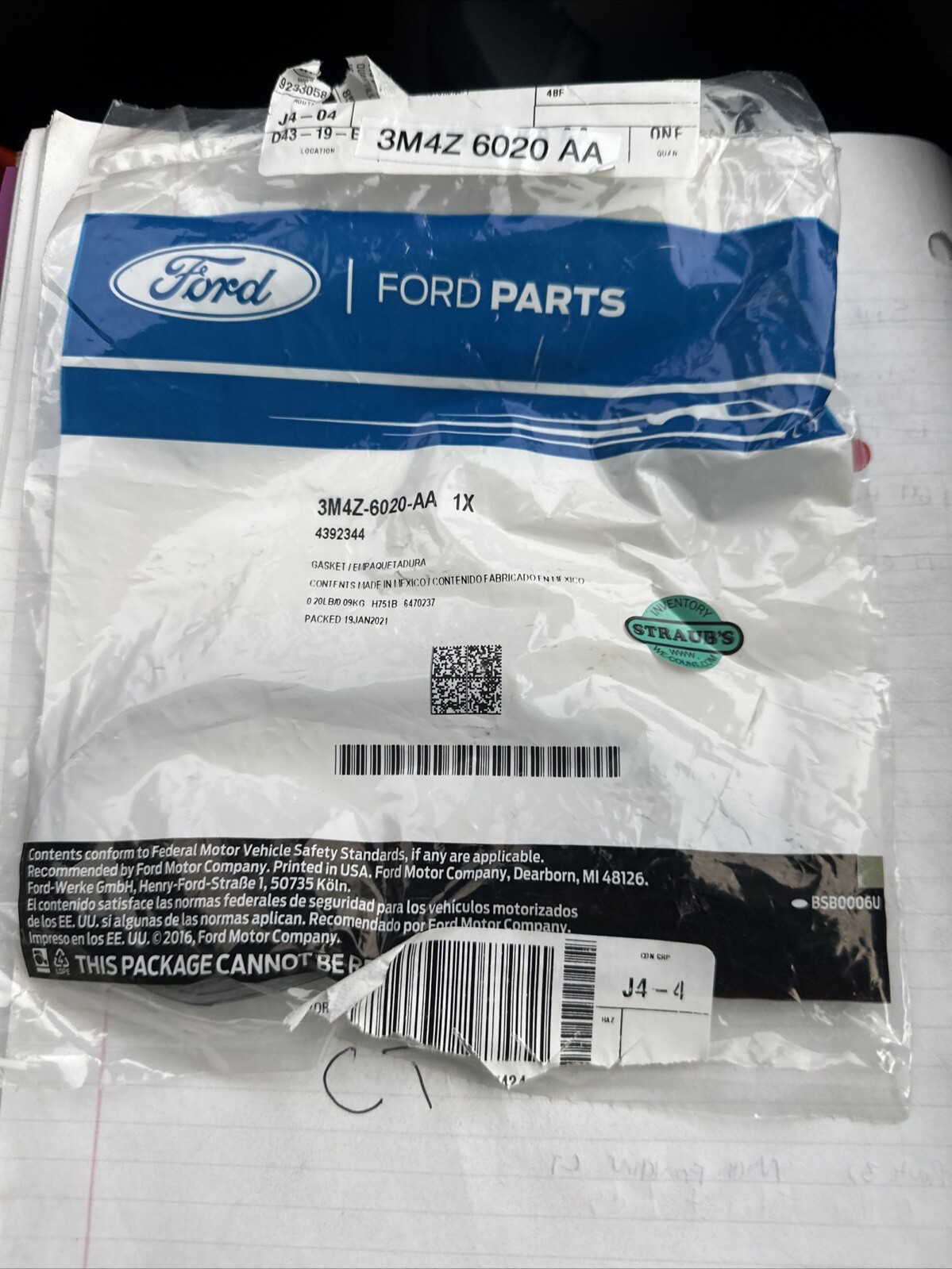 Genuine Ford Gasket OEM 3M4Z6020AA