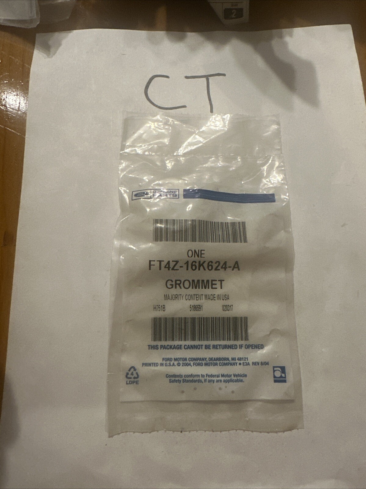 Genuine Ford OE Grommet - Water Reservoir FT4Z-16K624-A