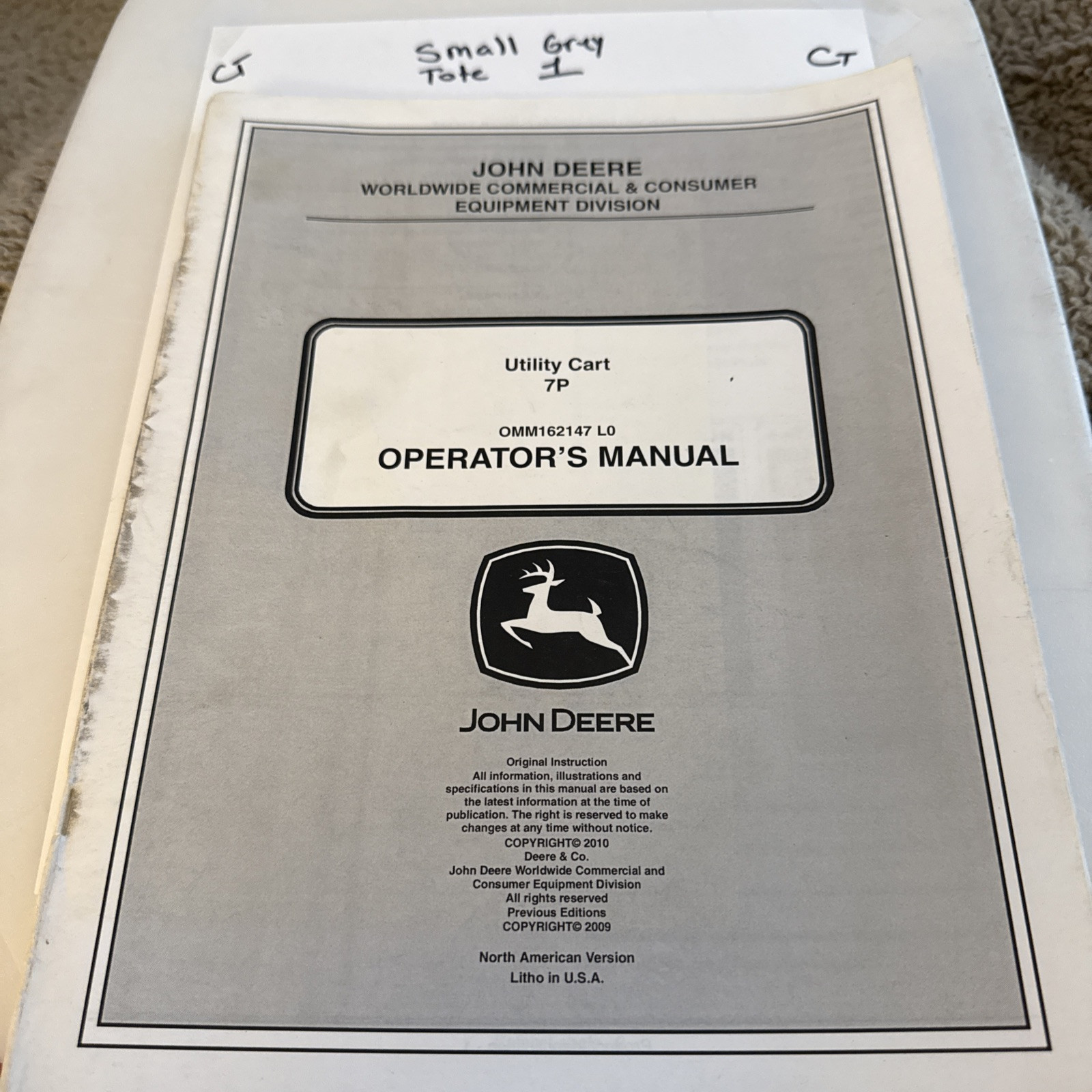John Deere 7P Utility Cart Operator's Manual OMM162147 - 3 Languages