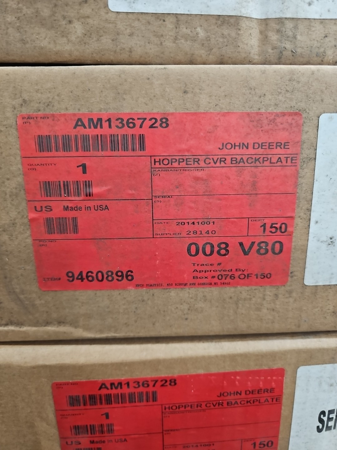 John Deere Cover, Hopper Backplate with Seal SKU: AM136728 - Image 5