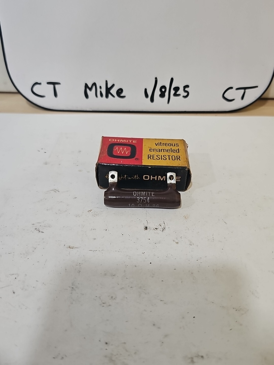 Ohmite 3754, 10 ohm, 12 watt, vitreous enameled fixed resistor