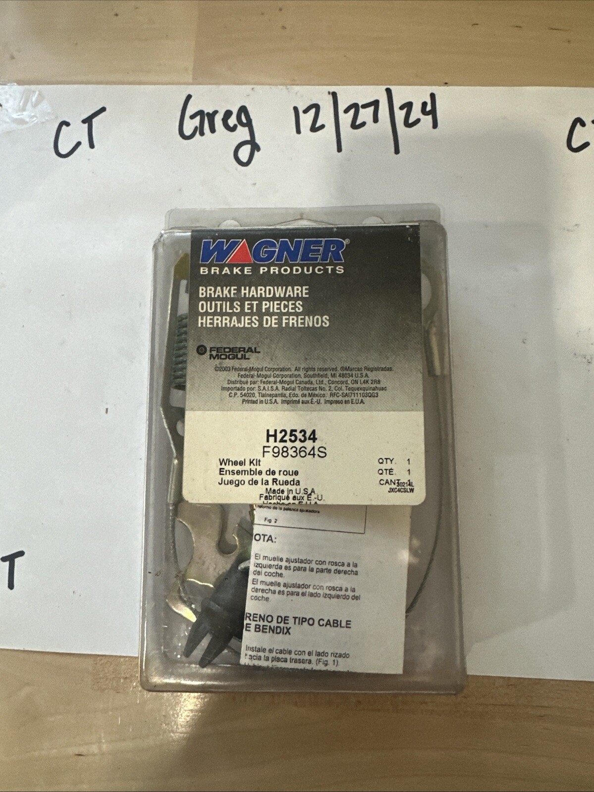 WAGNER F98364S BRAKE HARDWARE AUTO ADJ WHEEL KIT H2534