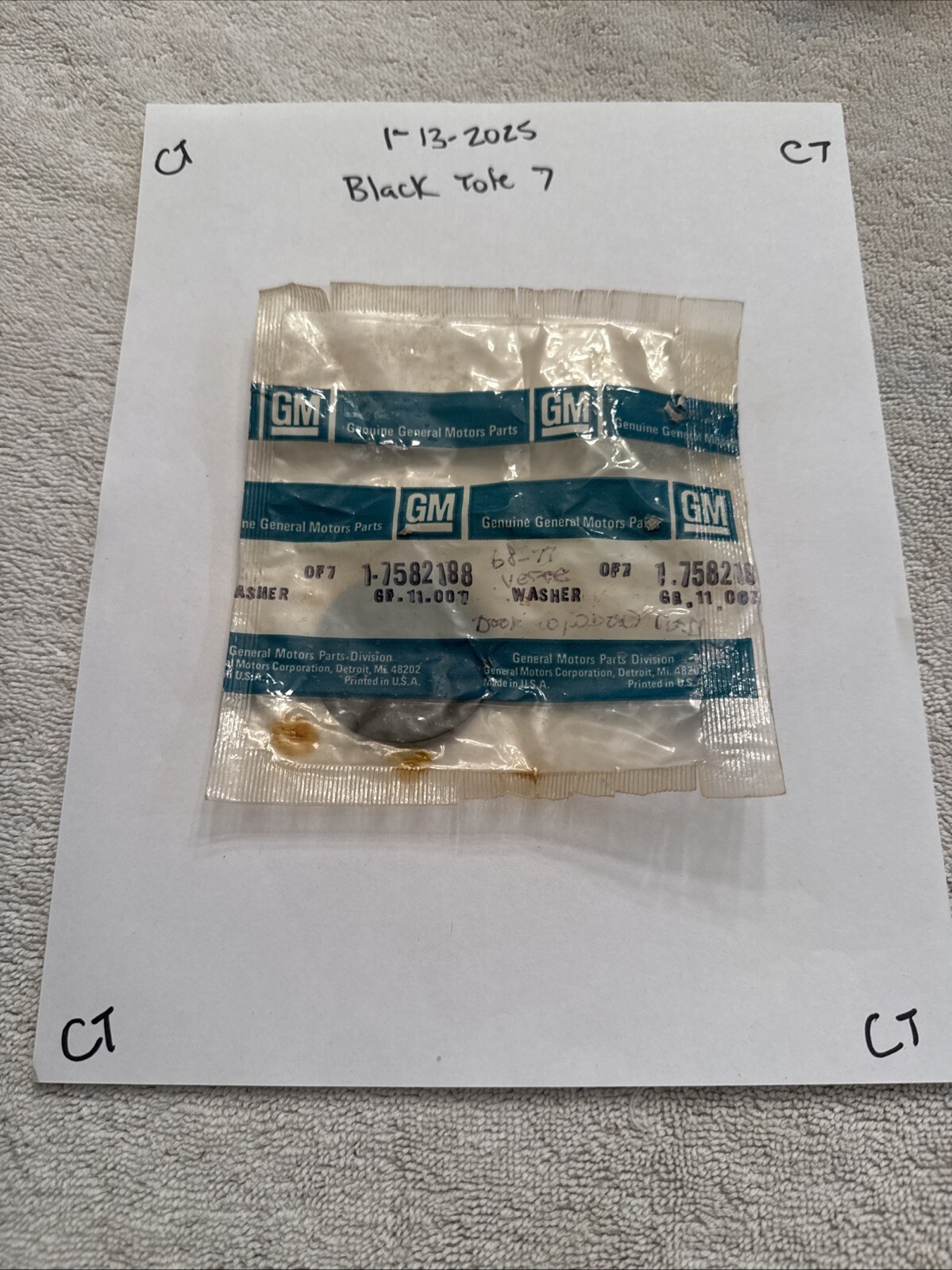 68-77 C3 Corvette GM Door Glass Rubber Washer-GM #7582188 NOS
