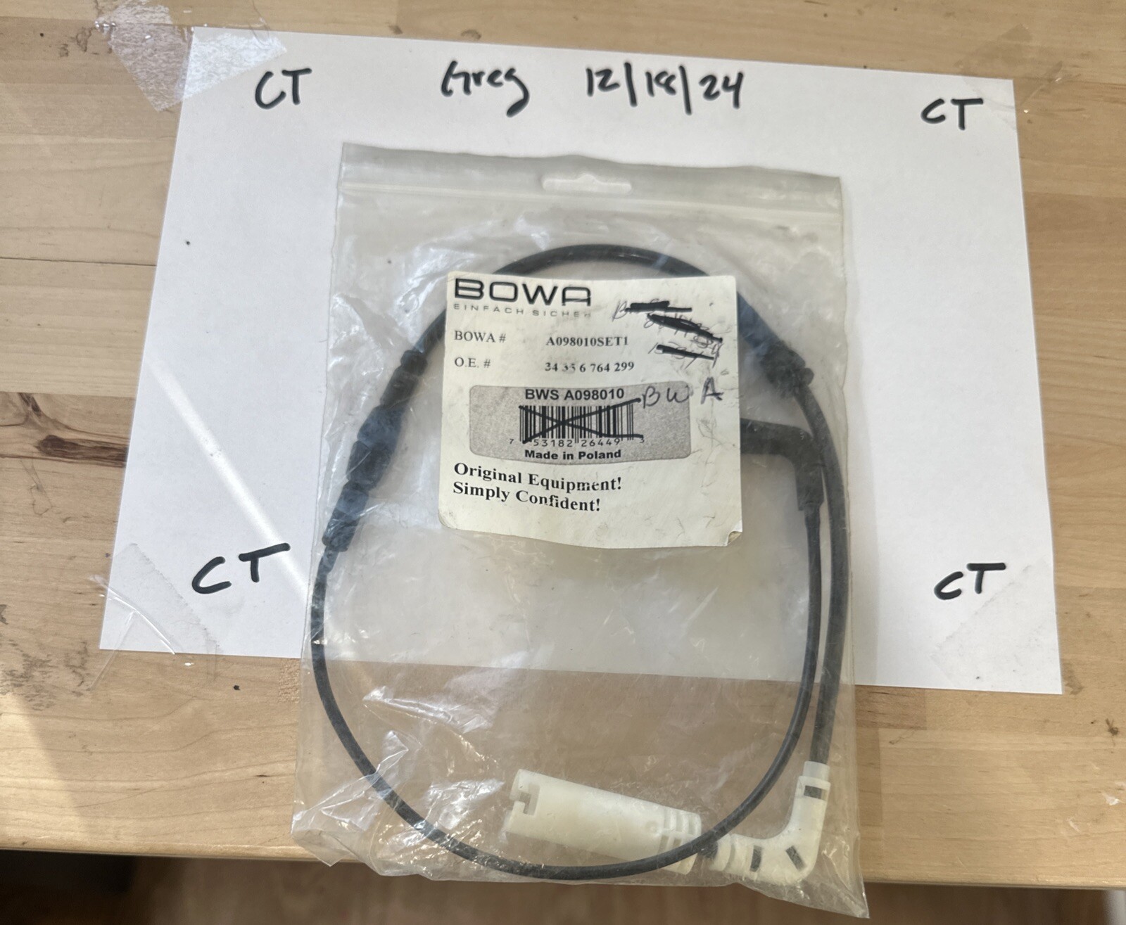 BOWA BMW Brake Pad Wear Sensor Front Left A098010SET1