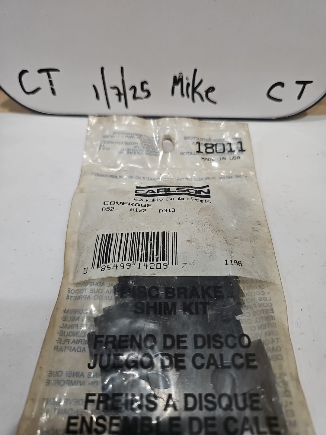 Carlson 18011 Disk Brake Shim Kit - Image 3