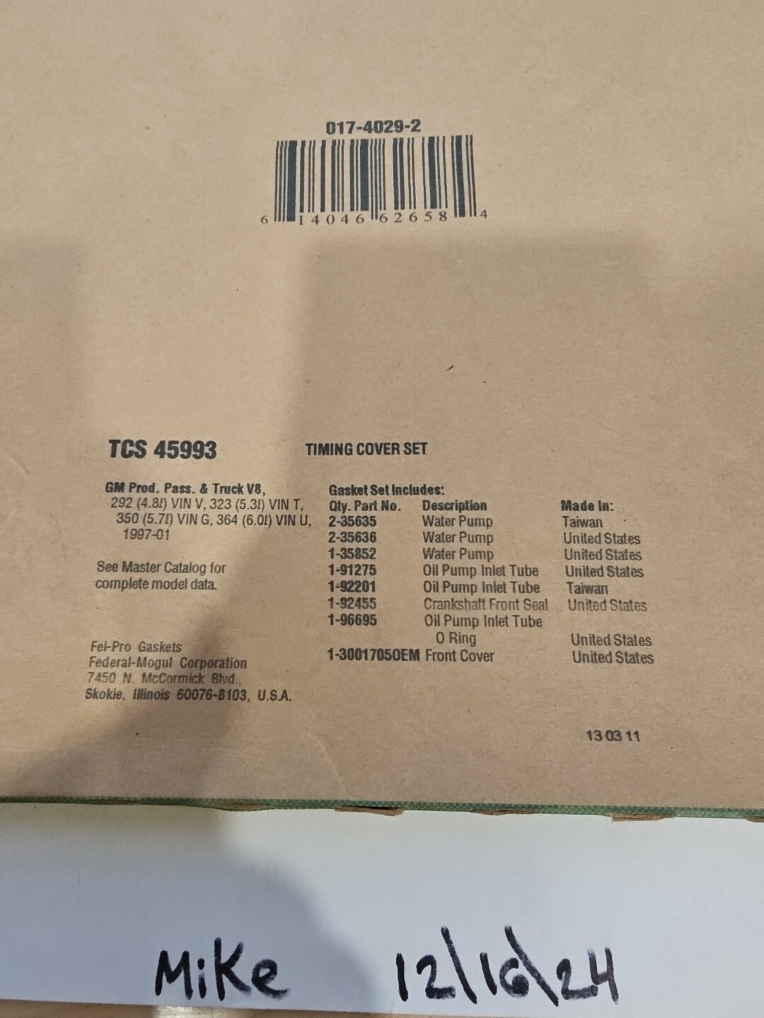 FEL-PRO TCS 45993 Timing Cover Gasket Set GM LS Series 97-07 - Image 4