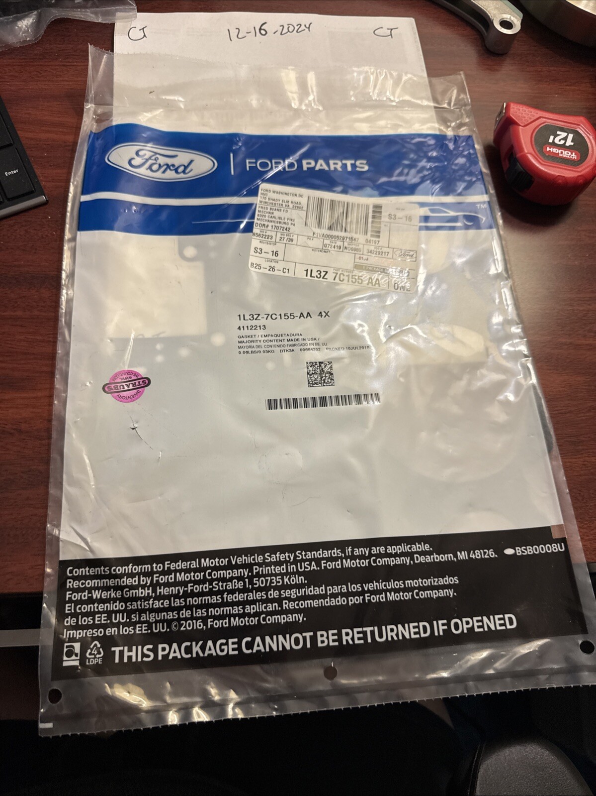 Genuine Ford Gasket 1L3Z-7C155-AA