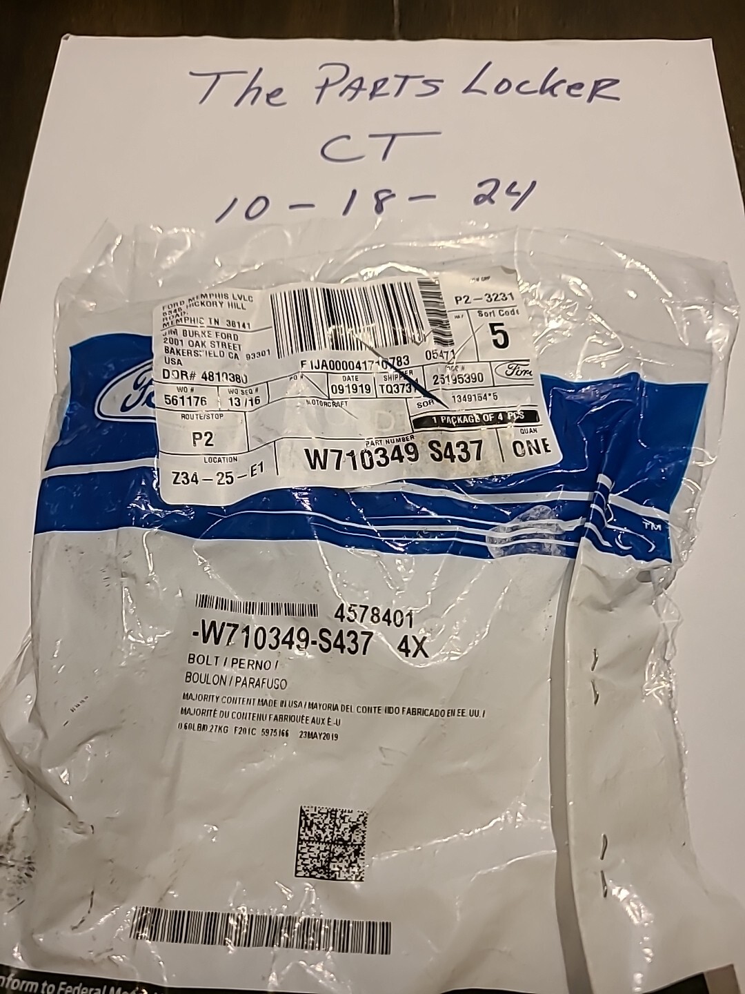 Genuine Ford W710349-S437 Tool bag Two Bolts (2)