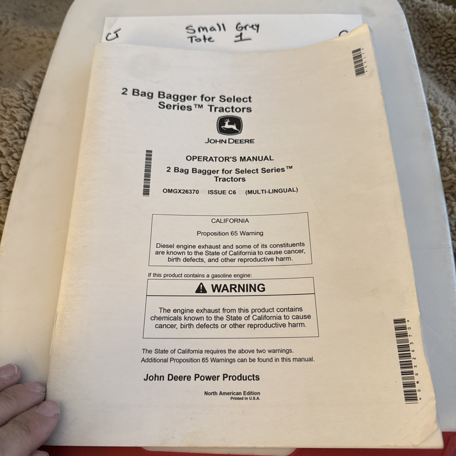 John Deere 2 Bag Bagger for Select TractorS Owner Operator Manual