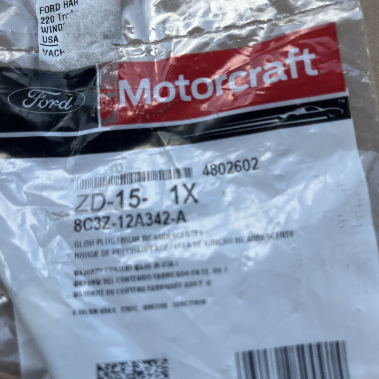 Motorcraft ZD15 / Ford 8C3C-12A342-A Diesel Glow Plug
