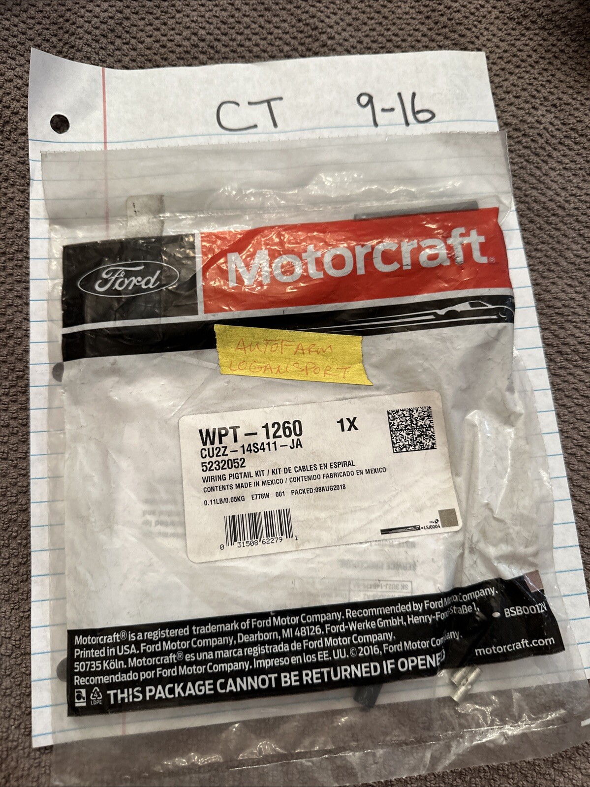 NEW Motorcraft Front Driver Side Window Switch Connector WPT-1260 Ford 11-24