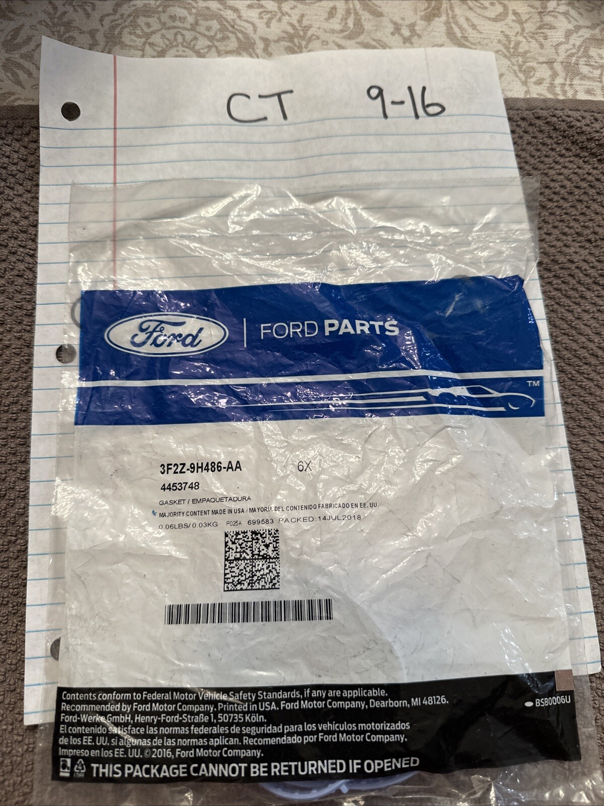NEW OEM Genuine Ford Manifold GasketS 3F2Z-9H486-AA ( 6 PIECES)