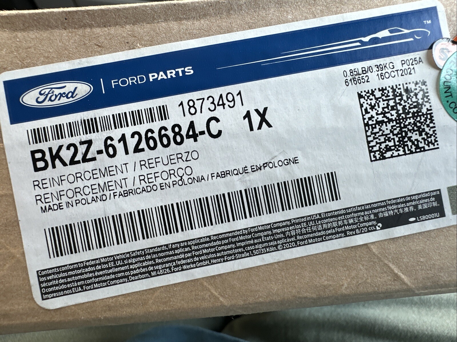 New Genuine Ford Reinforcement BK2Z6126684C / BK2Z-6126684-C OEM In CT