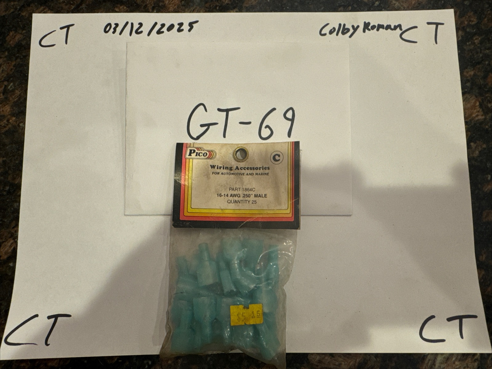 Pico Wiring Accessories Part 1864C 16-14 AWG .250” Male Quantity 25