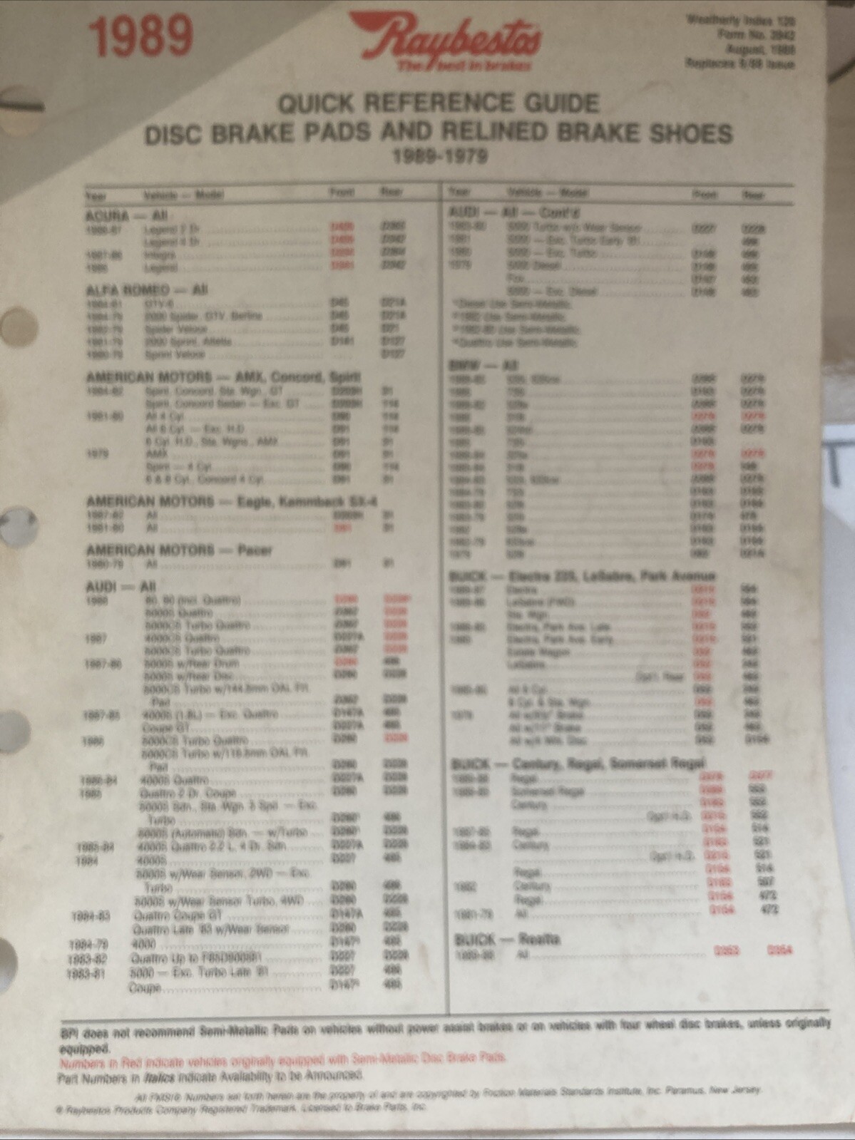 Raybestos 1989 Quick Reference Guide 79-89 (Disc Pads and Relined Shoes) - Image 3